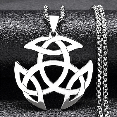 201 Stainless Steel Viking Triquetra Knot Pendant Necklaces NJEW-H065-06P-1