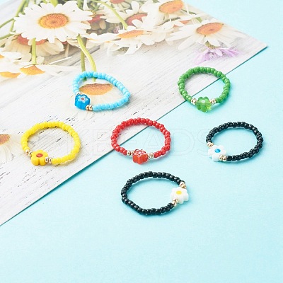 Handmade Baking Paint Glass Seed Beads Stretch Rings RJEW-JR00372-1