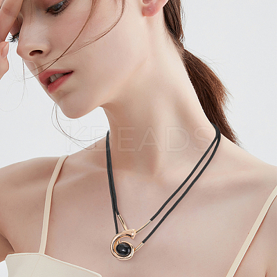 Number 6 Alloy & Acrylic & Wax Cord Double Layer Necklaces & Bracelets Sets for Women SJEW-CY0001-02-1