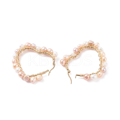 Natural Pearl Wire Wrapped Heart Big Hoop Earrings for Women EJEW-JE04796-01-1
