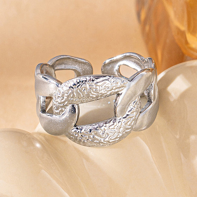 201 Stainless Steel Oval Link Chain Cuff Rings FS-WG16057-04-1