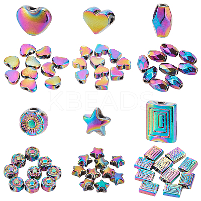 60Pcs 6 Style Rack Plating Rainbow Color Alloy Beads FIND-BC0002-74-1