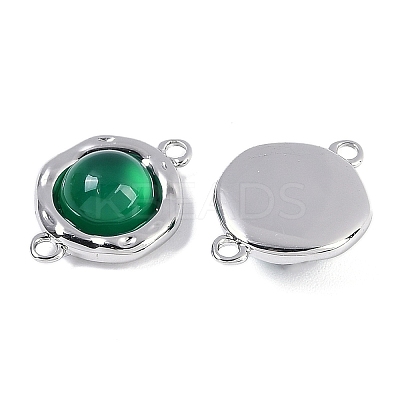 Brass Pave Natural Green Onyx Agate(Dyed & Heated) Flat Round Links Connector Charms KK-U043-45P-B-1