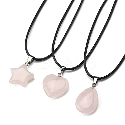 DIY Natural Rose Quartz Pendants & Waxed Cord Necklaces Making Kits DIY-FS0008-74-1