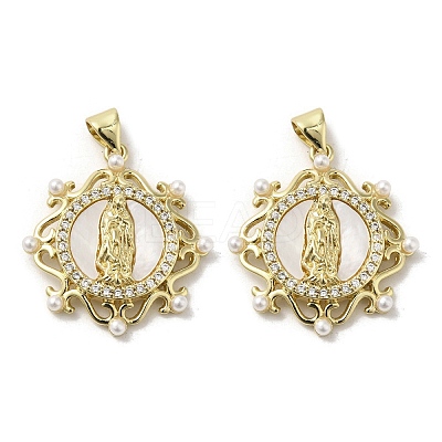 Brass Pave Shell Pendants KK-I708-16A-G-1
