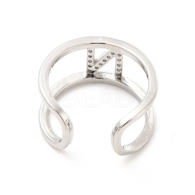 Clear Cubic Zirconia Initial Letter Open Cuff Ring RJEW-A012-01P-N-1