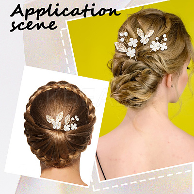 Alloy with Plastic Beads Hair Sticks for Women Girls OHAR-WH20010-08G-1