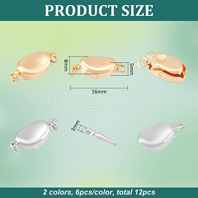 12Pcs 2 Colors Oval Brass Box Clasps KK-BC0013-49-1