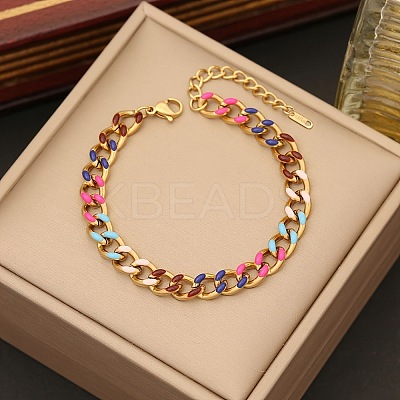 201 Stainless Steel Cuban Link Chain Bracelets for Women BJEW-H633-01G-1