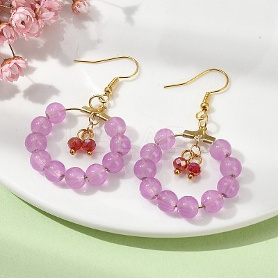 Imitation Jade Glass Beaded Ring Dangle Earrings EJEW-JE05568-05-1