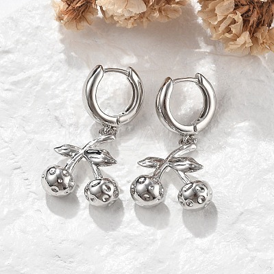 Brass Cherry Hoop Earrings EJEW-R016-04G-1