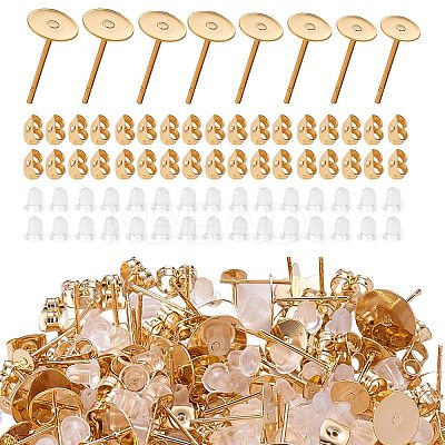 80Pcs 4 Style 202 Stainless Steel Stud Earring Findings with 304 Stainless Steel Pins STAS-SZ0002-03-1