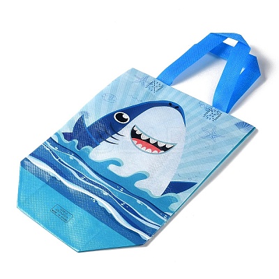 Cartoon Printed Shark Non-Woven Reusable Folding Gift Bags with Handle ABAG-F009-D02-1