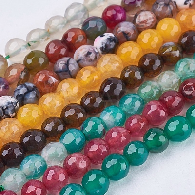 Natural Agate Round Beads Strand G-L084-6mm-M-1