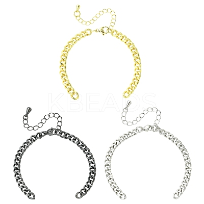 3Pcs 3 Colors Brass Cuban Link Chain Bracelet Making FIND-CJ0004-99-1