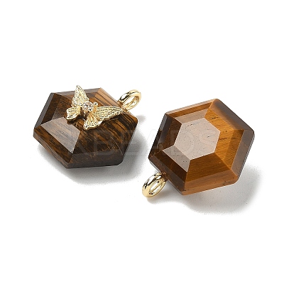 Natural Tiger Eye Faceted Pendants G-P585-01G-10-1