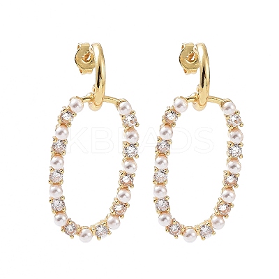 Clear Cubic Zirconia Oval Dangle Stud Earrings with Plastic Pearl Beaded EJEW-C008-25G-1