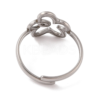 Non-Tarnish 304 Stainless Steel Hollow Flower Cuff Ring for Women RJEW-G322-07P-1