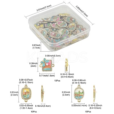 30Pcs 3 Styles Alloy Crystal Rhinestone and ABS Imitation Pearl Connector Charms ENAM-FS0003-71G-1