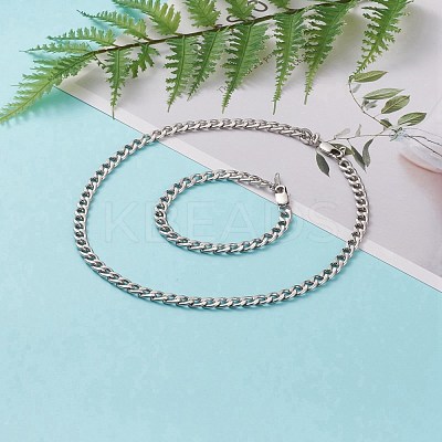 Tarnish Resistant Men's 304 Stainless Steel Cuban Chains Bracelets and Necklaces Jewelry Sets SJEW-JS01159-1