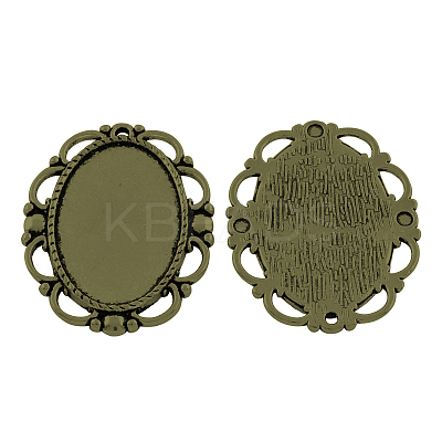 Tibetan Style Alloy Oval Pendant Cabochon Settings TIBEP-5318-AB-FF-1