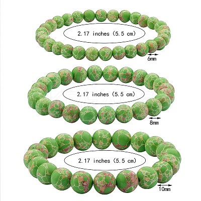 3Pcs 3 Size Synthetic Imperial Jasper Round Beaded Stretch Bracelets Set BJEW-SW00064-28-1