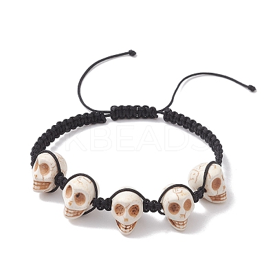 Synthetic Magnesite Skull Braided Bead Bracelets BJEW-JB10523-1