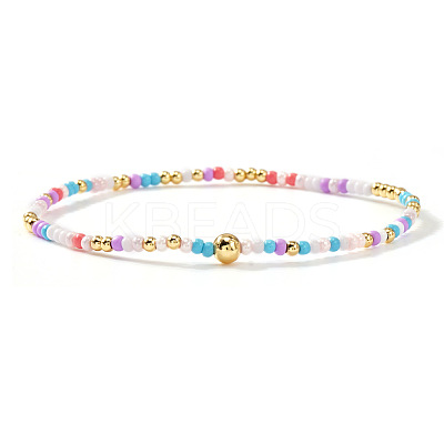 Bohemian Glass Seed Bead & Brass Beads Stretch Bracelets for Women DR1565-9-1