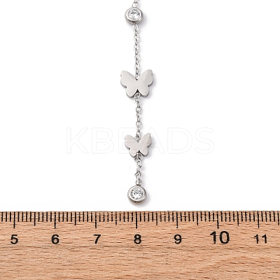 304 Stainless Steel Crystal Rhinestone Butterfly Lariat Necklaces NJEW-R026-12P-1