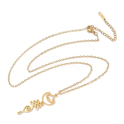 304 Stainless Steel Hollow Cut Yoga Om Lotus Flower Pendant Necklaces NJEW-Z073-02G-03-1