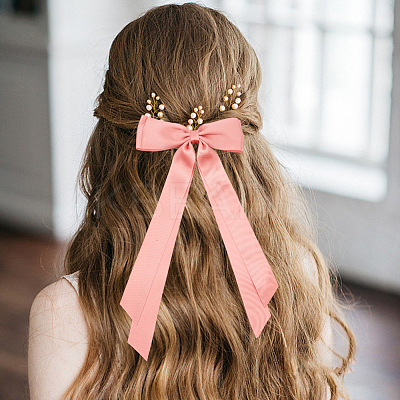 Big Bowknot Polyester Alligator Hair Clips AJEW-CP0008-42A-1