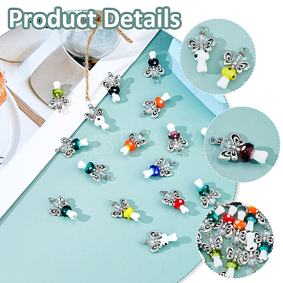 30Pcs Handmade Lampwork Beads with Glass Beads Pendants PALLOY-FH00166-1