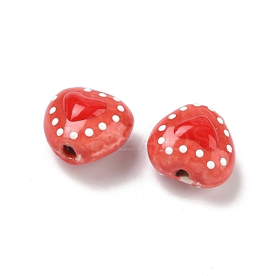 Heart Pattern Handmade Porcelain Enamel Beads PORC-G016-03J-1