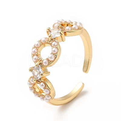 Clear Cubic Zirconia Infinity Open Cuff Ring with Acrylic Pearl KK-E060-19G-1