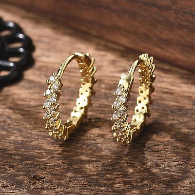Brass Micro Pave Clear Cubic Zirconia Huggie Hoop Earrings LS-EJEW-L231-44G-1
