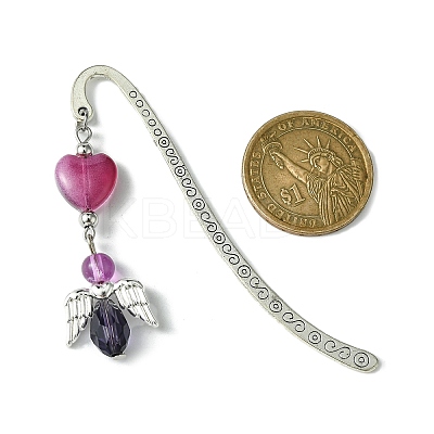 3Pcs 3 Colors Glass Bead Heart Angel Bookmarks AJEW-JK00276-1