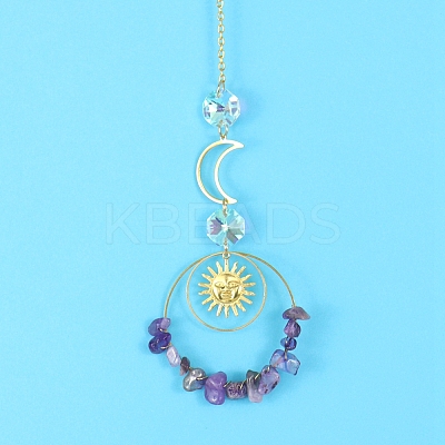 Glass & Brass Pendant Decorations HJEW-PW0002-12H-1