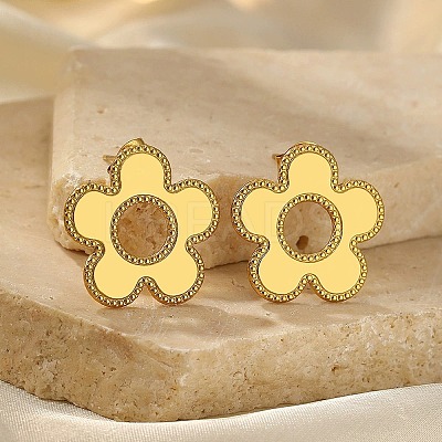 304 Stainless Steel Flower Stud Earrings LS-EJEW-F398-02G-1