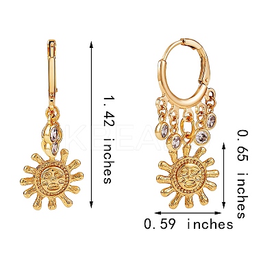 Sun Brass Dangle Huggie Hoop Earrings EJEW-SW00001-04-1