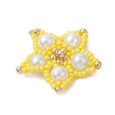 Glass Seed Beaded Star Pendants PALLOY-MZ00524-03-1