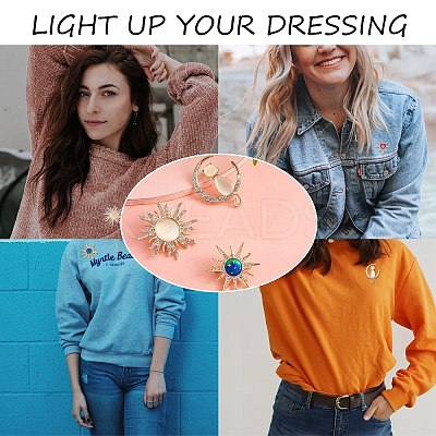 3Pcs 3 Style Rhinestone Sun & Moon with Cat Enamel Pins JBR077A-1