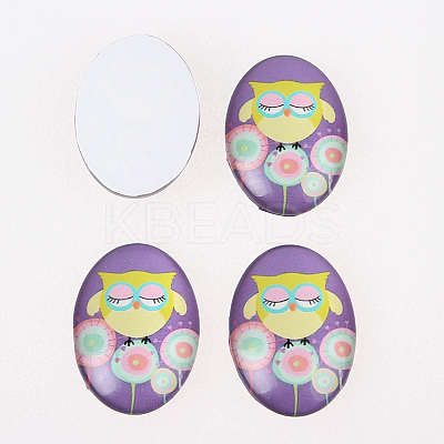 Cartoon Owl Printed Glass Oval Cabochons X-GGLA-N003-20x30-B01-1