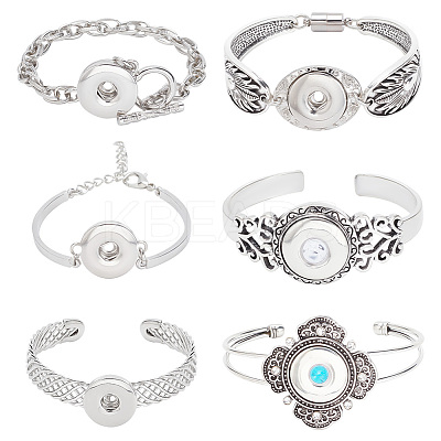 6Pcs 6 Style Alloy Interchangeable Snap Link Cuff Bangles & Charm Bracelets Settings DIY-DR0001-06-1