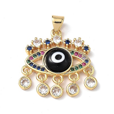 Lampwork Evil Eye Pendants with Colorful Cubic Zirconia ZIRC-L102-13G-03-1