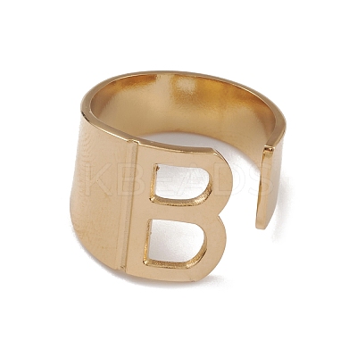 Ion Plating(IP) 304 Stainless Steel Initial Letter B Open Cuff Rings for Women RJEW-G285-17G-1