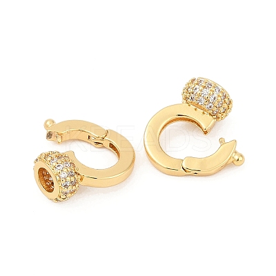 Brass Micro Pave Clear Cubic Zirconia Fold Oval Clasps KK-P302-10G-1