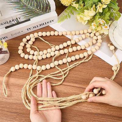 Wall Hanging Photo Display with Wooden Beads Garland AJEW-WH20011-54D-1