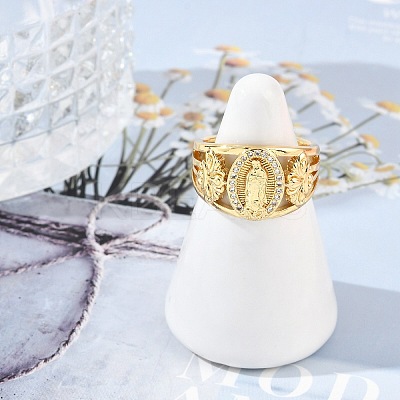Brass Micro Pave Clear Cubic Zirconia Finger Rings for Women RJEW-Z081-01G-1