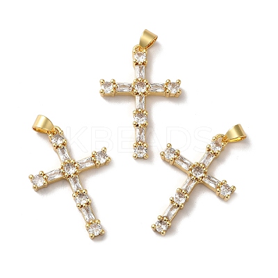 Rack Plating Brass Micro Pave Clear Cubic Zirconia Pendants KK-F853-01G-1