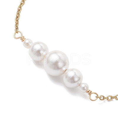 Shell Pearl White Round Graduated Beaded 304 Stainless Steel Cable Chain Bracelets for Women BJEW-JB12981-1